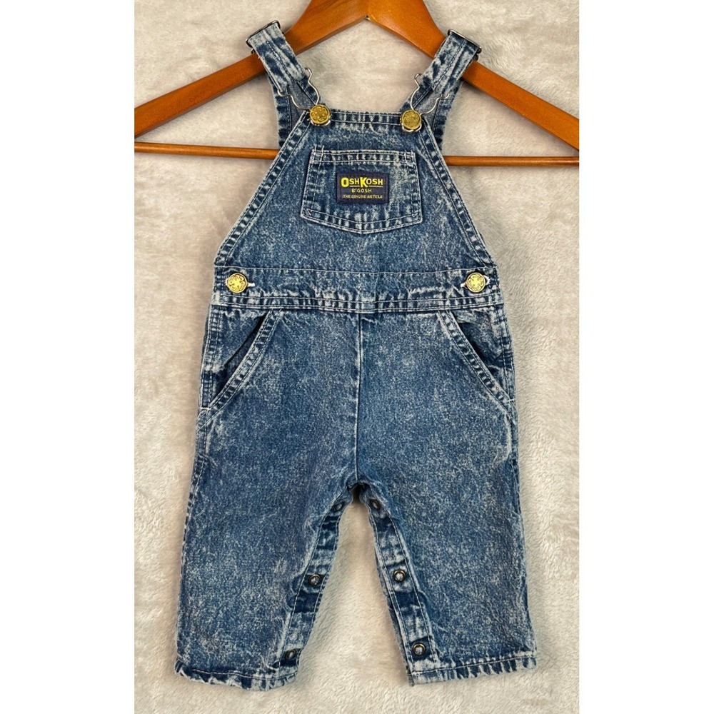 Vintage OshKosh Bgosh Denim Overalls Vestbak Acid Wash 6/9M Cotton 80s 90s Blue